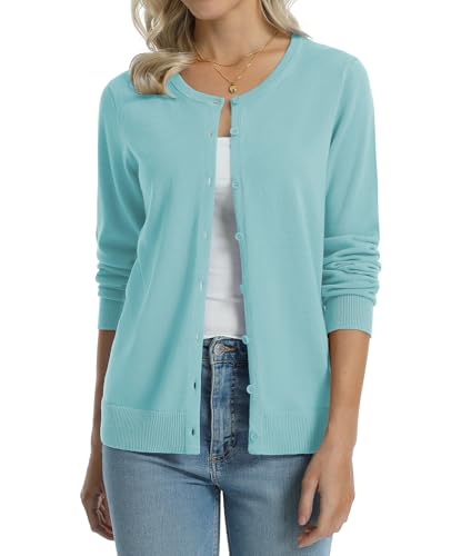 QUALFORT Women's 100% Cotton Lightweight Cardigans Long Sleeve Sweater