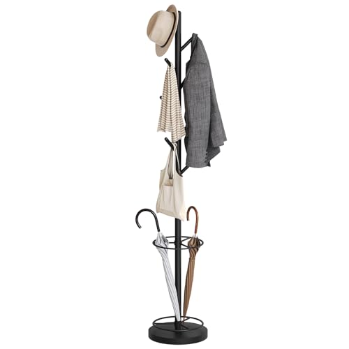 YATINEY Baumförmiger Garderobenständer, 179 cm hoch freistehender Kleiderständer, Jackenständer, Garderobe mit Schirmständer für Hüte, Taschen, für Schlafzimmer, Büro und Wohnzimmer, Schwarz XYM03BB