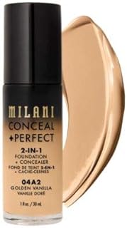 Milani Conceal + Perfect 2-in-1 Foundation + Concealer - Golden Vanilla (1 Fl. Oz.) Cruelty-Free Liquid Foundation - Cover Under-Eye Circles, Blemishes & Skin Discoloration for a Flawless Complexion