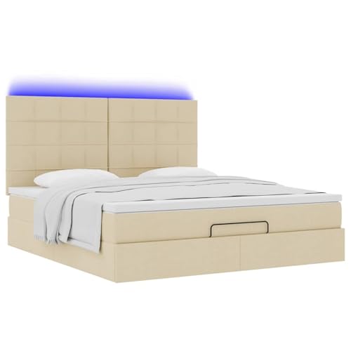 Tidyard Ottoman-Bett mit Matratze & LEDs Creme 160x200 cm Stoff, Funktionsbett mit Stauraum unter dem Bett für Apartments Gästezimmer Schlafzimmer3314022 – Bild 7