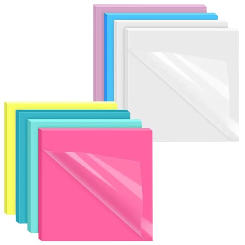 400 Pcs Notes Autocollantes Transparentes,Sticky Memo Pads 7,6 x 7,6 cm, Set de Notes Adhésives Réutilisables,Étanche Autocollantes Sticky Memo,pour la Maison/École(8 paquet,7 Couleurs) Cover