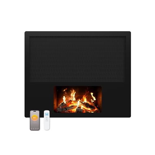 Elektrokamin mit Heizung 1700W, Wandkamin mit LCD Flammeneffekt Bluetooth Lautsprecher, Elektrischer Kamin Wand mit Thermostat Fernbedienung WiFi App, Kaminofen mit Heizfunktion, Wandmontage