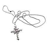 Genérico Colgante de cruces de plata oxidadas rosa roja intensa neogótica collar largo para mujer hombres Jersey callejero hip-hop cadena joyería regalos