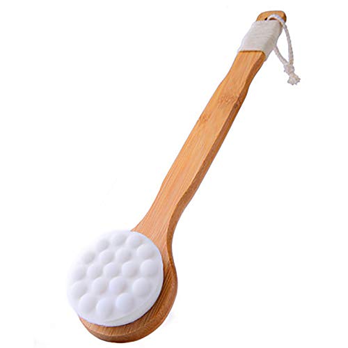 Bath Body Brush with Super Comfy Bristles for Universal Skin,Long Bamboo Handle Gentle Exfoliation Improve Skin's Health and Beauty Wet or Dry Brushing Back Scrubber for Shower