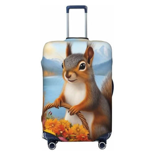 Cute Squirrel With Flower Basket Luggage Cover Protector Suit Case Cover Elastic Washable Anti-Scratch For 18-32 Inch Luggage Small