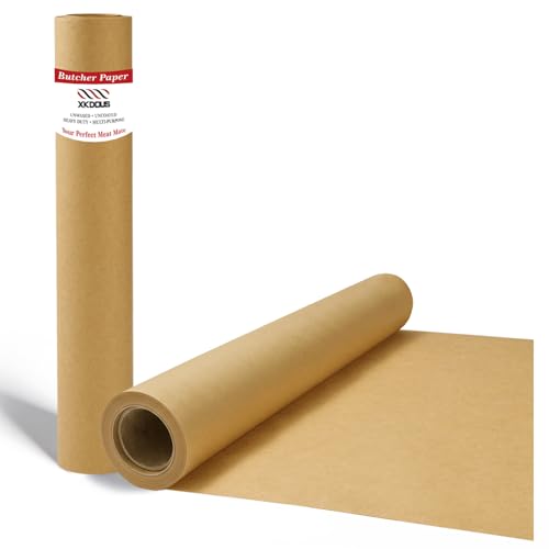 XKDOUS Butcher Paper Roll 17.5 Inch x 51 Feet Brown BBQ Smoker Paper for Smoking Brisket Pork & Fish Extended Length Food Grade Kraft Paper for BBQ Wrapping & Grilling