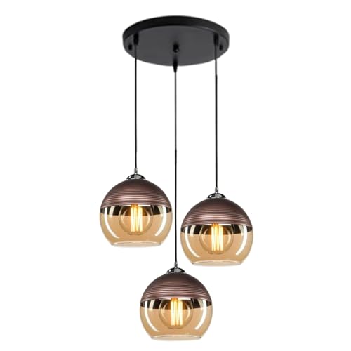 Image of Premium 3 Hanging Luster Light | Pendants Light | Chandelier| Ceiling Lamp| Hanging Lamp for Living Room| Ceiling Lamp for Bedroom | Light for Balcony (Black and Brown) Pack of 1