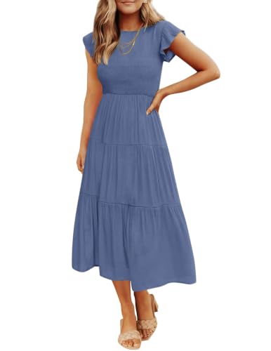 ZESICA Women's 2025 Summer Casual Flutter Short Sleeve Crew Neck