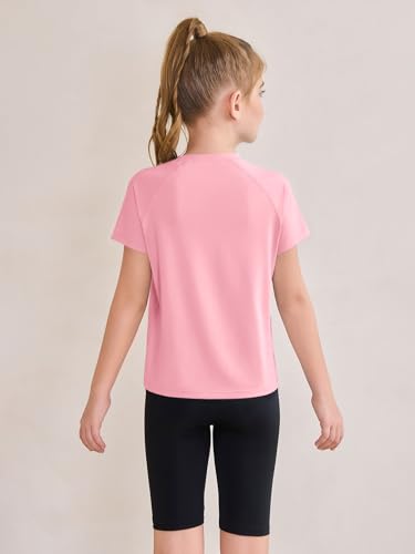 Image of Haloumoning Girls Athletic Shirts Short Sleeve Quick Dry T-Shirt Kids Summer Tee Tops 5-14Y