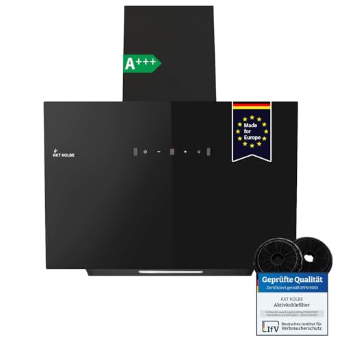 KKT KOLBE Dunstabzugshaube 60 cm | Umluft Abluft | Kopffrei Wandhaube | Schwarz | Glas | LED-Beleuchtung | Edelstahl | Gestensteuerung | SensorTouch | BASE6004S