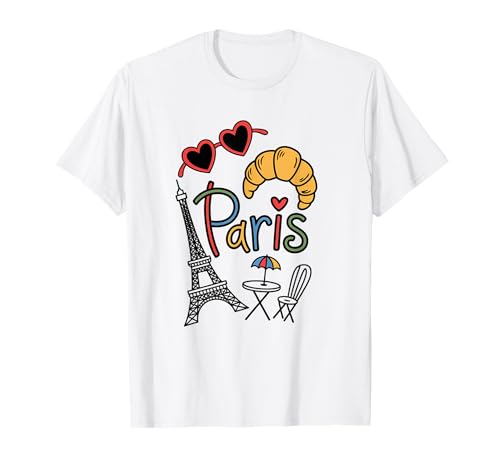 Paris Love Croissant Tour Eiffel Art Voyage Enfants Filles T-Shirt