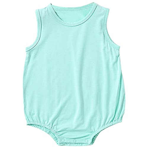 Mameluco sin mangas para bebés y niñas recién nacidas, de algodón, color sólido, cuello redondo, suave, cómodo, transpirable (verde, 0-3 meses)