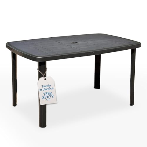 Tomaino - Tavolo Da Giardino In Plastica Quadrato - Tavolo Plastica Esterno per 6 Posti con Gambe Smontabili e Foro per Ombrellone - Tavolino da Esterno New Antracite