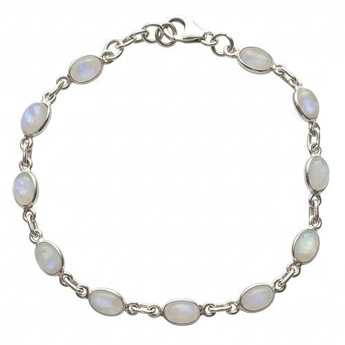Bijoux et Objets Le Luft - Bracelet pierre de lune arc-en-ciel en argent massif 925 - Dimensions des pierres 5x7mm