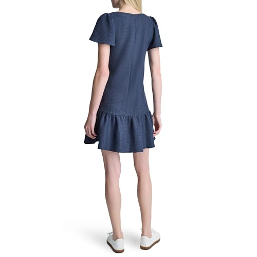 Image of DKNY Women's Flowy Short Sleeve Ruffle Hem Dress