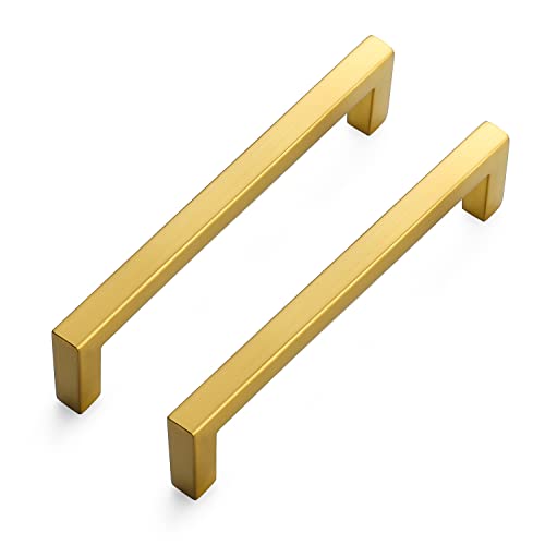 Image of Ravinte Gold Cabinet Handles Slim Cabinet Pulls, 5 Inch CC, 15 Pack | Slim Square Bar Grip, Smooth Drawer Pull Feel, Kitchen Cabinet Update, For Cupboards, Dressers, Drawers, Hardware Projects