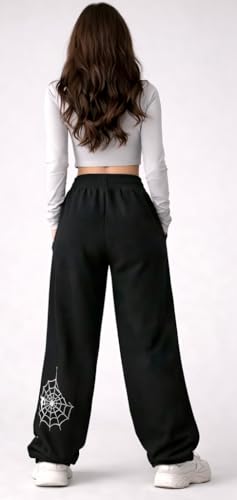 Image of CRAMPLEWomen's Graphic Print Wide Leg Sweatpants, Elastic Waist with Drawstring, Casual Streetwear Joggers