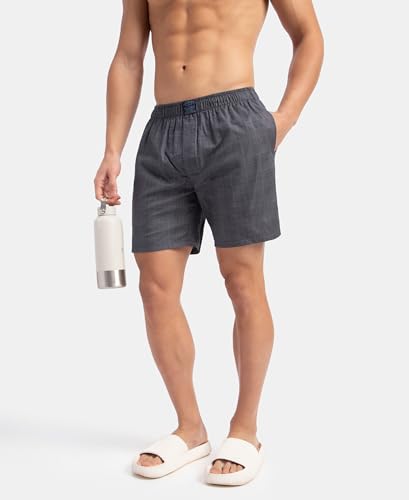 Image of Jockey HG18 Men's Tencel Lyocell Cotton Checkered Boxer Shorts with Side Pockets Navy XL