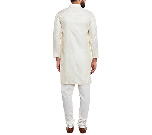 Image of Sojanya (Since 1958 Men's Red Jacquard Silk Kurta & Churidaar Pyjama