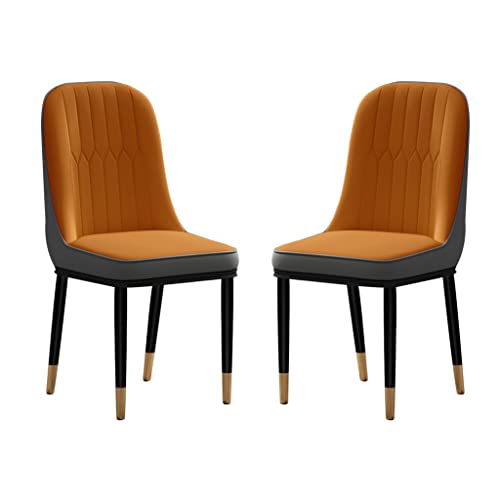 SJIALEN Modern Dining Chairs Set of 2, PU Water Proof Leather High Back Soft Seat Living Room Chairs with Metal Legs Side Chairs Kitchen Chair (Color : Orange)