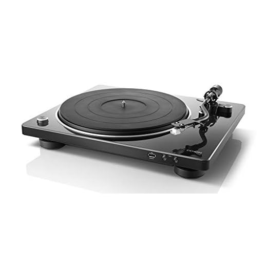 Denon DP-450USB Placa Giratória Analógica Semiautomática | Saída USB para Gravação | Sensor Automático de Velocidade | Braço de Tonearm Curvo Especialmente Projetado | Velocidades de 33 1/3, 45, 78 RPM (Vintage) | Áudio Superior, Preto