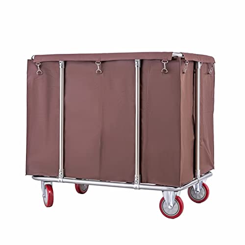 ZXXL Wäschewagen Großer Hotelwäschewagen Zur Aufbewahrung Von Kleidung, Hochleistungs-Wäschesortierwagen mit Rollen mit Rädern/Abnehmbare Taschen/Metallgestell (Color : Brown) Cover