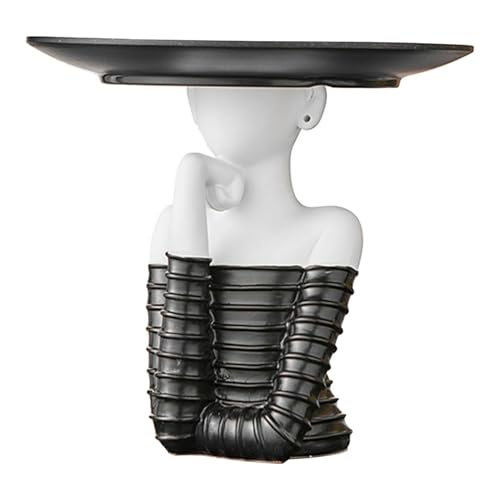 Baoblaze Statua di Donna con Vassoio portaoggetti Scultura Decorativa, Statuetta in Resina di Moda Creativa Decorazione Moderna per Ufficio Camera da Letto, Bianco Nero