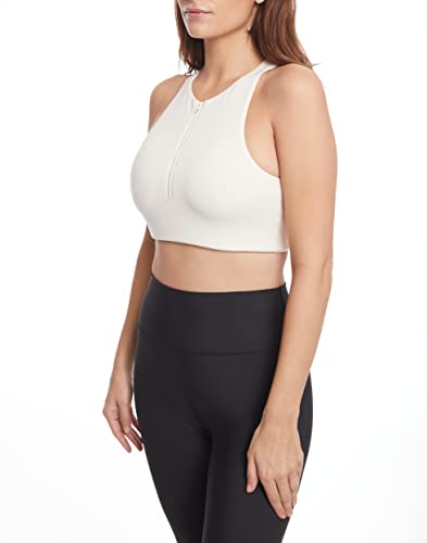 Sage Activewear Women's Moisture Wicking Racerback Wirefree Stretch Front Zipper Padded Athletic Yoga Sports Bra, Dewberry, Medium #TOP2