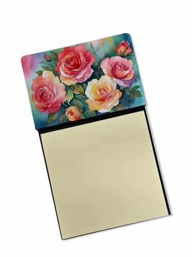 Caroline's Treasures Oklahoma Roses in Watercolor Sticky Note Holder Refillable Dispenser Self-Sticky Note Pads, Memo Pads Blank Desk Accessories