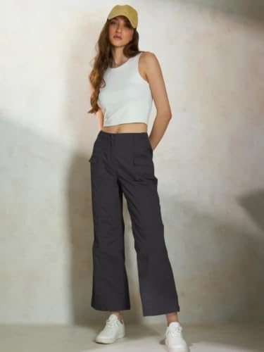 Image of GRECIILOOKS Cargo Pants For Woman | Trousers For Womans |High Waist Cotton Trouser for Women - Flared Parachute Pants with Side Pockets |Womens Cargo Pant | Elegant for College & Events (Available in Plus Size)