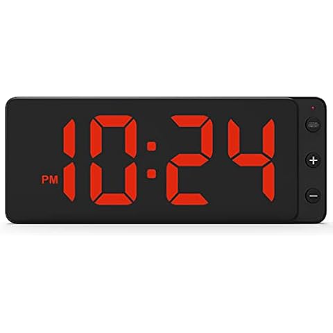 LED Digital Wall Clock with Large Display, Big Digits, Auto-Dimming, 12/24Hr Format, Battery Backup, Silent Wall Clock for Farmhouse, Kitchen, Living Room, Bedroom, Classroom, Office – Red Cover