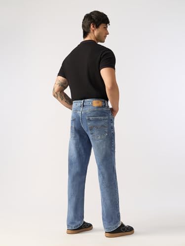 Image of The Souled Store Straight-Fit Denim: Men and Boys Cotton Blend Straight Fit Cargo Pockets Lightweight Everyday All-Season Denim Jeans