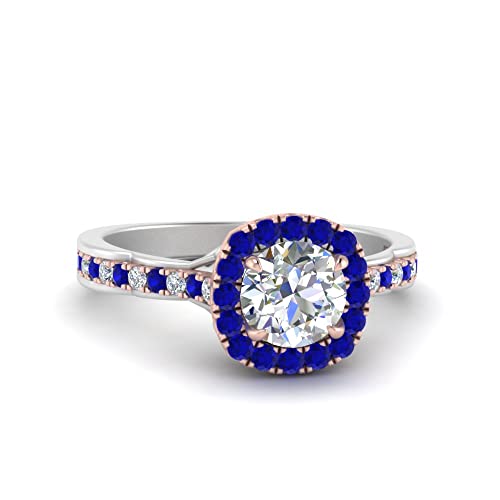 Image of Choose Your Gemstone Cathedral Halo Two Tone Engagement Ring 925 Sterling Silver Round Shape Halo Engagement Rings Lightweight Office Wear Everyday Gift Jewelry US Size 4 to 12