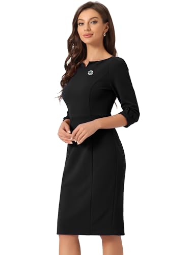 Allegra K Vintage Dress for Women 3/4 Sleeve 2025 Back Slit Bodycon Work Business Sheath Dresses