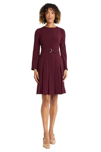 Amazon.com: Maggy London Women's Dresses Women's Long Sleeve A-Line Dress  with Pleated Skirt - Belted Waist Cocktail Dress for Wedding Guest