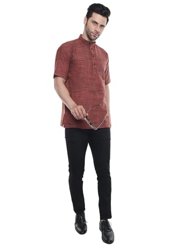 Image of Khadie Cotton Blend Solid Casual Regular Fit Mandarin /Chinese Collor Short Kurta for Men