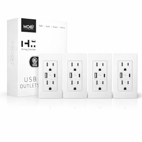 MOES USB Outlets(UL Certified), Type-C & USB-A Ports, 5VDC 4.8A Fast Charging 24W, Tamper-Resistant, Standard US Wall Box Compatible, Screwless Wall P