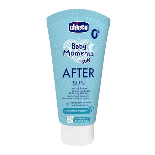 Chicco Leche después del sol, calma la piel del bebé después del sol, hidrata la piel enrojecida, textura ligera, proporciona alivio instantáneo, efecto refrescante, 150 ml