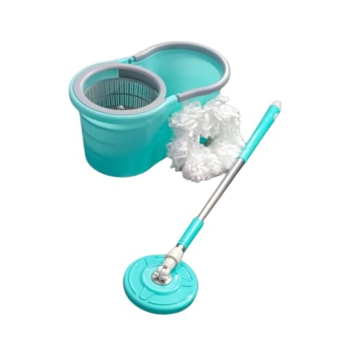 Image of Spin Mop with Bucket for Floor Cleaning, 360 Rotating Mop Head, Manual Self Wringer Mop Set with Wash & Dry Spinner for Home, Kitchen & Bathroom, Aqua