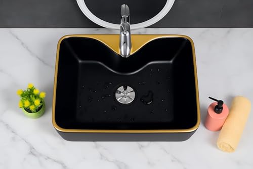 Image of Elegant White Ceramic Table Top Wash Basin, Modern Countertop Vanity Sink for Bathroom, Hotel & Home Interior Spaces, 19 x 14 x 5 Inch