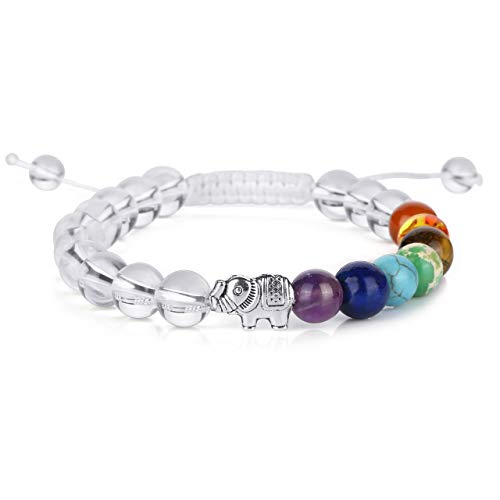 Top Plaza 7 Chakra Bead Bracelet Elephant Gifts Distance Couples Bracelets Reiki Healing Crystals Yoga Stone Anxiety Braided Clear Quartz Bracelets for Women Men