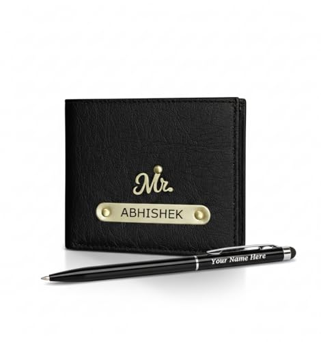 Image of Personalized Leather Wallet for Men | Leather Passport Cover Holder for Men & Women | Customized Gifts with Name & Charm | Gift for Boys, Husband, Brother (Wallet, Black Wallet with Free Pen)