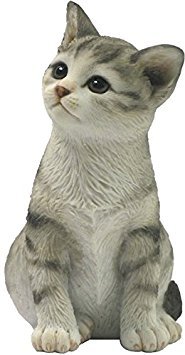 US 4.25 Inch Sitting Tabby Kitten Decorative Statue Figurine, White