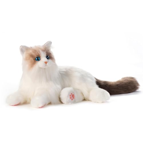 Chongker Interactive Companion Robot Cat Pets Handmade Weighted Stuffed Animals Cat Plush Toy with Voice Response Realistic Heartbeat and Purring Ragdoll Cat
