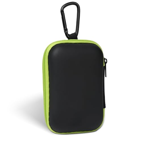 Image of Earbud Case Portable EVA Storage Bag Cell Phone Accessories Organizer with Carabiner for Wired /Wireless Earphone, Earbud, Earpieces, SD Memory Card, Camera Chips, Tech Pouch, Rectangle, Green