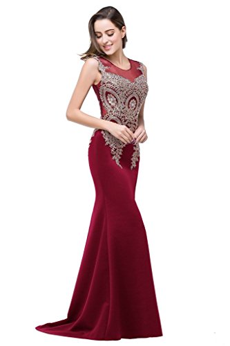 Babyonline Mermaid Style Evening Dresses Beaded Sheer Backless Long Formal Gowns