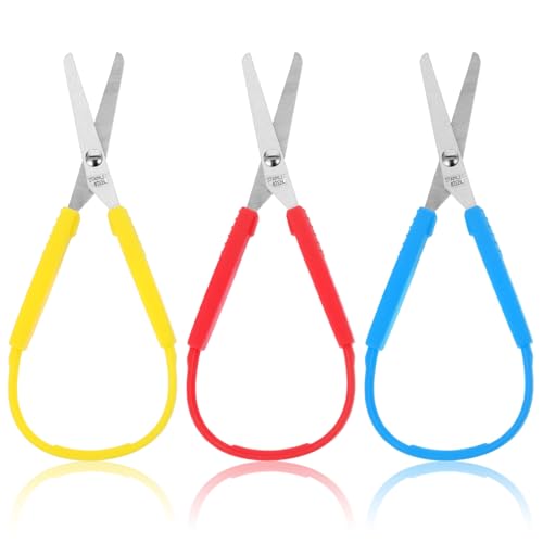 Ouligay Mini Loop Scissors - Adaptive Colorful Grip Self-Opening Right & Lefty Support for Children & Adults