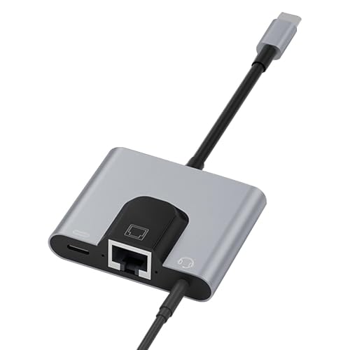 Adaptador USB C Ethernet gigabit y audio de 3.5mm en aleación de aluminio para ordenador