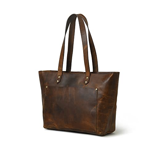 Bolso de mano de cuero genuino hecho a mano para mujeres y niñas, bolso ligero multifuncional, color: negro, marrón, marrón, 17 pulgadas, marrón, 17 Inch