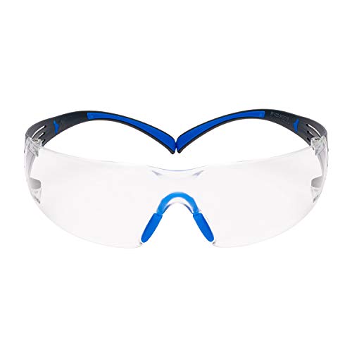3M 50051131277286 SecureFit Safety Glass with Blue/Gray Frame, with Anti-Fog Coating, Clear (Pack of 20)